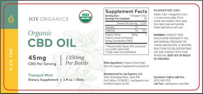 Organic CBD Oil 45 mg Tranquil Mint label