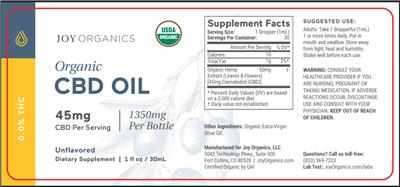 Organic CBD Oil 45 mg Unflavored label