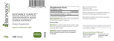 Sociable Garlic Deodorized Aged Garlic Extract label