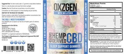 Hemp Derived CBD Sleep Support Gummies 450 mg label