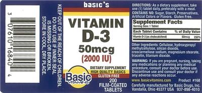 Vitamin D-3 50 mcg (2000 IU) label