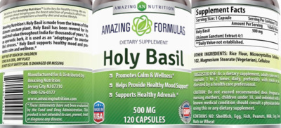 Holy Basil 500 mg label