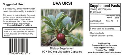 Uva Ursi 500 mg label