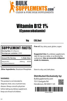 Vitamin B12 1% (Cyanocobalamin) label