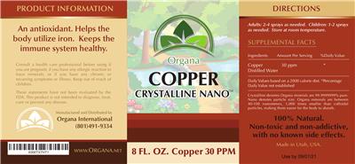 Copper 30 ppm label