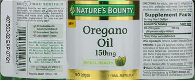 Oregano Oil 150 mg label