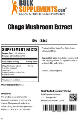 Chaga Mushroom Extract label