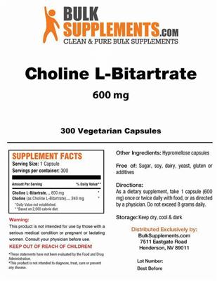 Choline L-Bitartrate 600 mg label