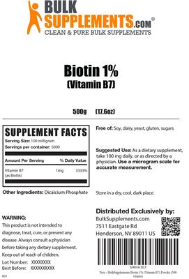 Biotin 1% (Vitamin B7) label