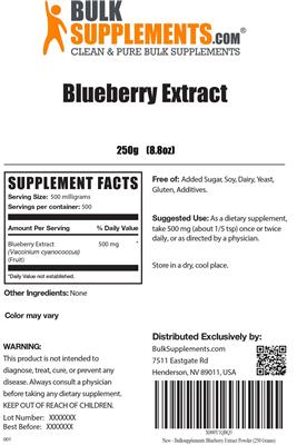 Blueberry Extract label