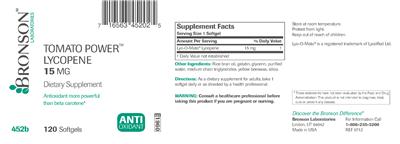 Tomato Power Lycopene 15 mg label