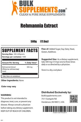 Rehmannia Extract label