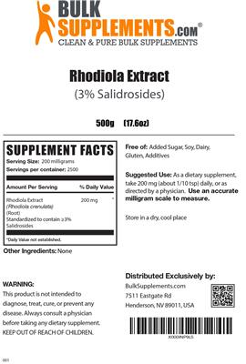 Rhodiola Extract (3% Salidrosides) label
