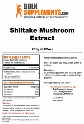 Shiitake Mushroom Extract label
