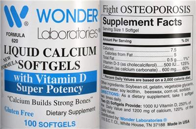 Liquid Calcium Softgels label