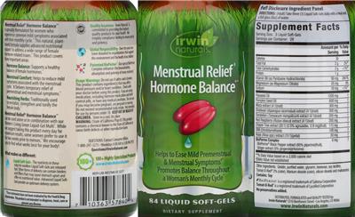 Menstrual Relief Hormone Balance label