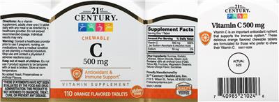 Chewable C 500 mg Orange Flavored label