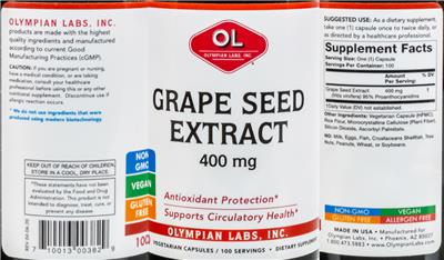 Grape Seed Extract 400 mg label