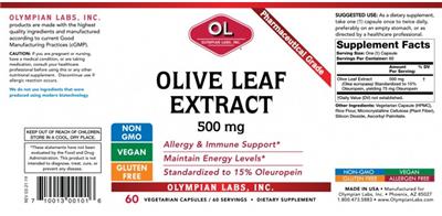 Olive Leaf Extract 500 mg label