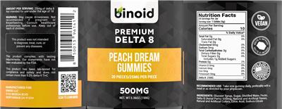 Premium Delta 8 25 mg Peach Dream Gummies label