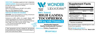 High Gamma Tocopherol 400 mg label