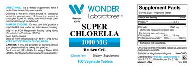 Super Chlorella 1000 mg label