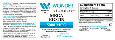 Mega Biotin 5000 mcg label