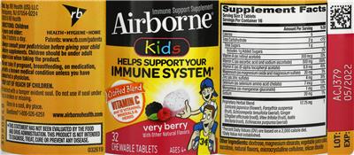 Airborne Kids Very Berry Chewable Tablets label