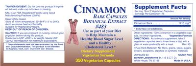 Cinnamon Bark Capsules label