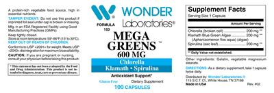Mega Greens 600 mg label