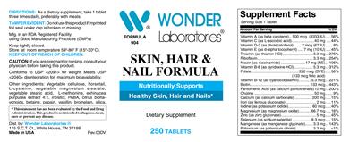 Skin, Hair & Nail Formula label