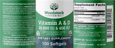 Vitamin A & D 10,000 IU & 400 IU label
