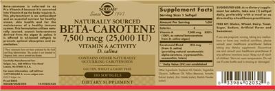 Naturally Sourced Beta-Carotene 7,500 mcg (25,000 IU) label