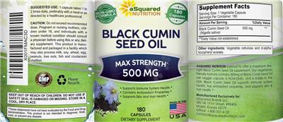 Black Cumin Seed Oil 500 mg label