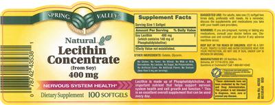 Natural Lecithin Concentrate (From Soy) 400 mg label