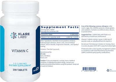 Vitamin C 1 g (1,000 mg) label