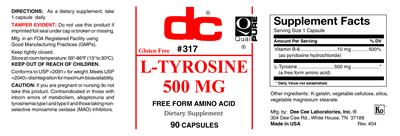 L-Tyrosine 500 mg label