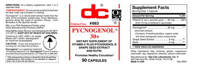 Pycnogenol 30+ label