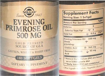 Evening Primrose Oil 500 mg label