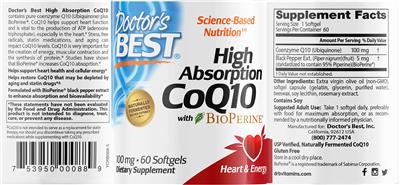 High Absorption CoQ10 100 mg label