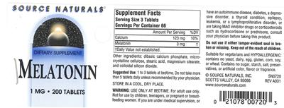 Melatonin 1 mg label