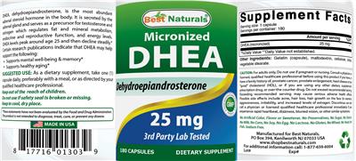 Micronized DHEA 25 mg label