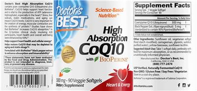 High Absorption CoQ10 300 mg label