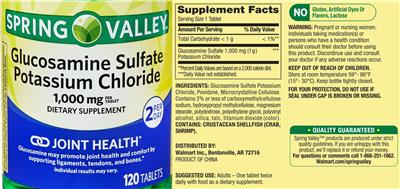 Glucosamine Sulfate Potassium Chloride 1,000 mg label
