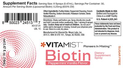 Biotin Peppermint Vanilla Flavor label