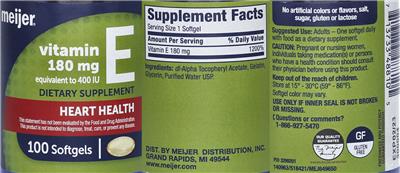 Vitamin E 180 mg label