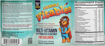 Chewable Multi-Vitamin with Probiotics & Enzymes for Children label