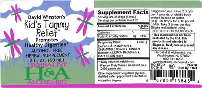 David Winston's Kid's Tummy Relief label