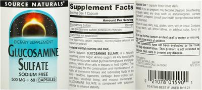 Glucosamine Sulfate 500 mg label