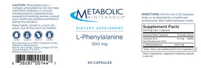 L-Phenylalanine 500 mg label